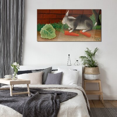 Hare with carrots Glass art print