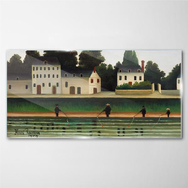 Fish hunters by the river Wall art on glass