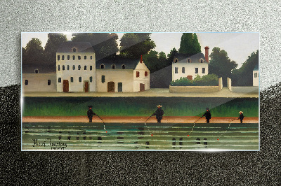 Fish hunters by the river Wall art on glass