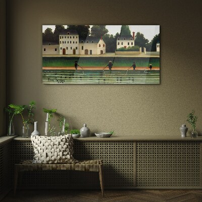 Fish hunters by the river Wall art on glass