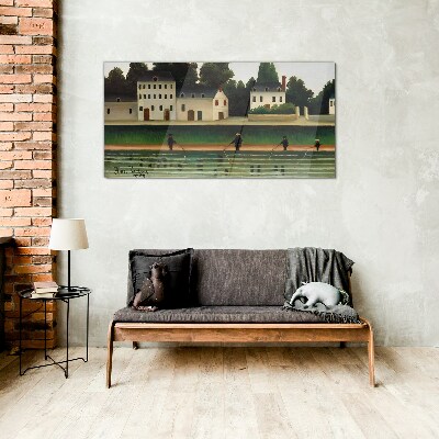 Fish hunters by the river Wall art on glass