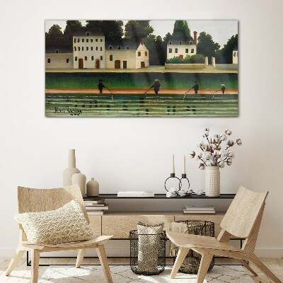 Fish hunters by the river Wall art on glass