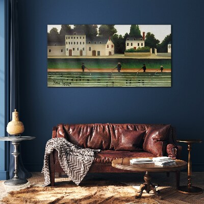 Fish hunters by the river Wall art on glass
