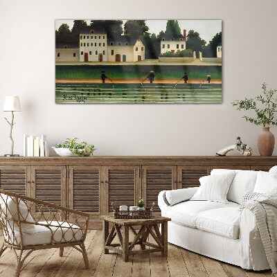 Fish hunters by the river Wall art on glass