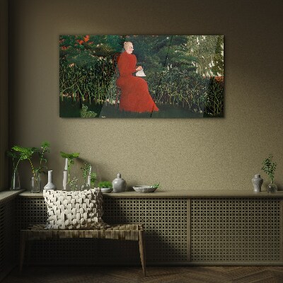 Red Coat in the Garden Glass art print