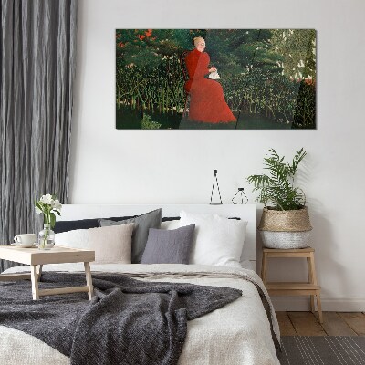 Red Coat in the Garden Glass art print