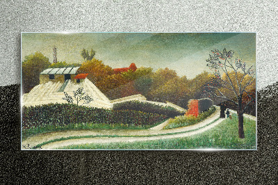 Countryside scenery with trees Glass art print