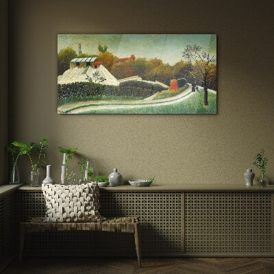 Countryside scenery with trees Glass art print