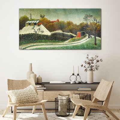 Countryside scenery with trees Glass art print