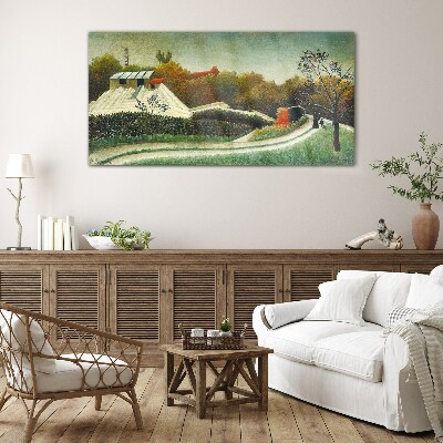 Countryside scenery with trees Glass art print