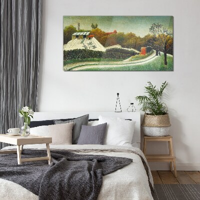 Countryside scenery with trees Glass art print