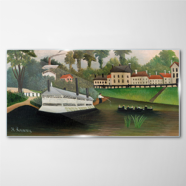 A quiet port with a steamer Wall art on glass