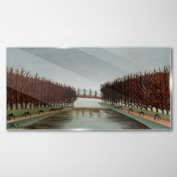 Winter landscape with a river Wall art on glass
