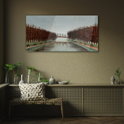 Winter landscape with a river Wall art on glass