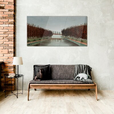 Winter landscape with a river Wall art on glass