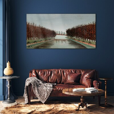 Winter landscape with a river Wall art on glass