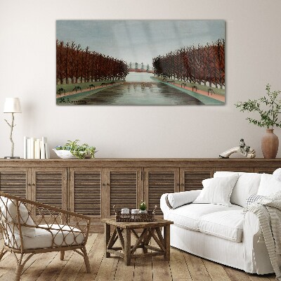 Winter landscape with a river Wall art on glass