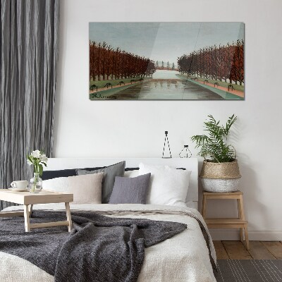 Winter landscape with a river Wall art on glass