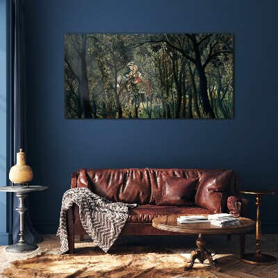 Mysterious Rider in the Forest Glass art print