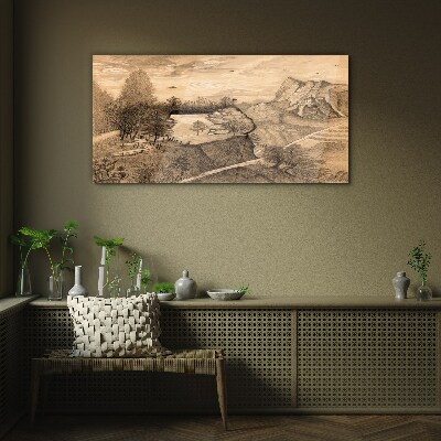Landscape with a bridge and trees Glass art print