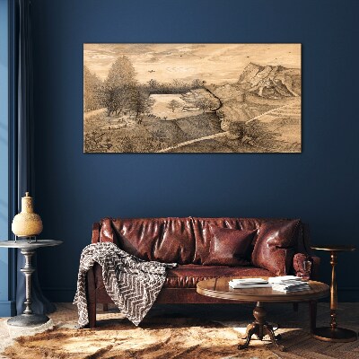 Landscape with a bridge and trees Glass art print