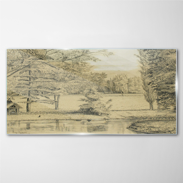 A peaceful landscape by the river Wall art on glass