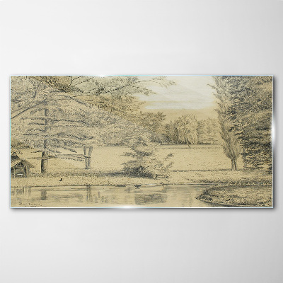 A peaceful landscape by the river Wall art on glass