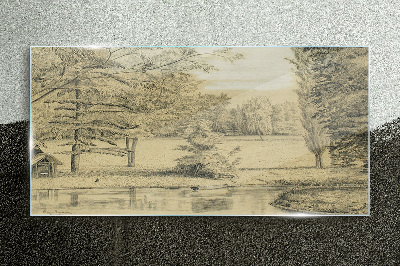 A peaceful landscape by the river Wall art on glass