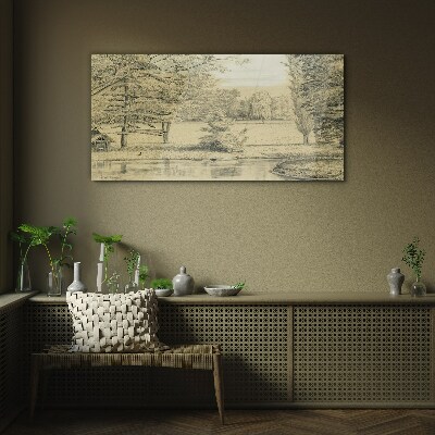 A peaceful landscape by the river Wall art on glass