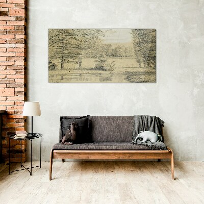 A peaceful landscape by the river Wall art on glass
