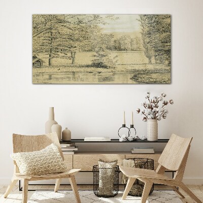 A peaceful landscape by the river Wall art on glass