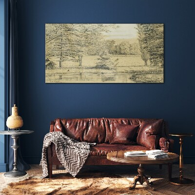 A peaceful landscape by the river Wall art on glass