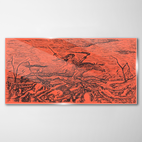 Rider on a Fiery Landscape Glass art print