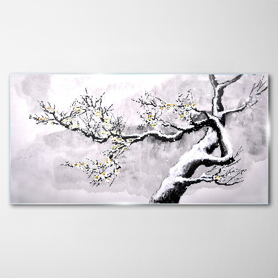 A blooming branch in a monochromatic tone Glass art print