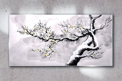 A blooming branch in a monochromatic tone Glass art print