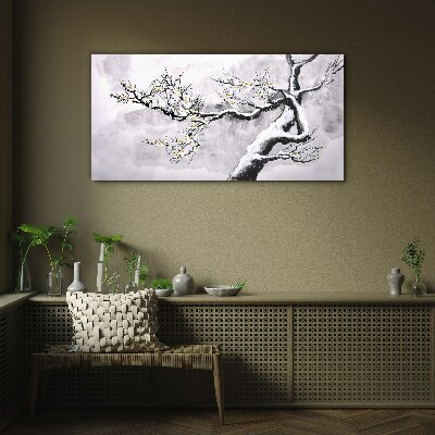A blooming branch in a monochromatic tone Glass art print