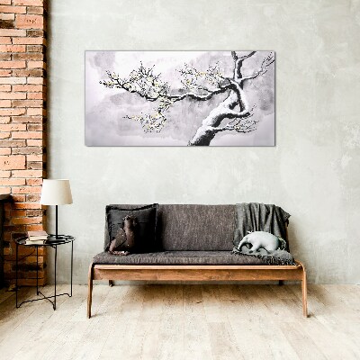 A blooming branch in a monochromatic tone Glass art print