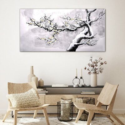 A blooming branch in a monochromatic tone Glass art print