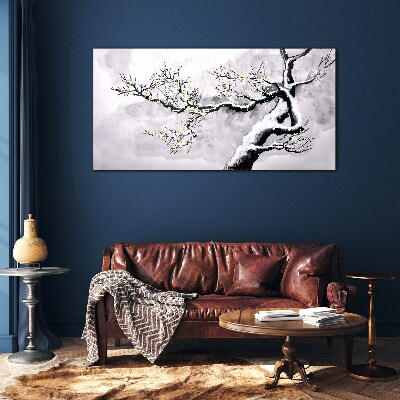 A blooming branch in a monochromatic tone Glass art print