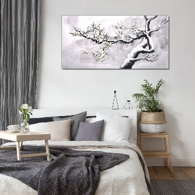 A blooming branch in a monochromatic tone Glass art print