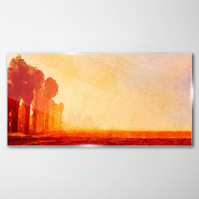 Sunset behind the palm trees Wall art on glass