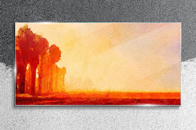 Sunset behind the palm trees Wall art on glass