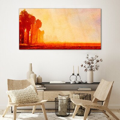 Sunset behind the palm trees Wall art on glass