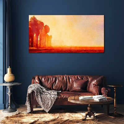 Sunset behind the palm trees Wall art on glass