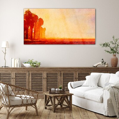 Sunset behind the palm trees Wall art on glass