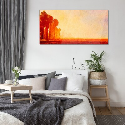Sunset behind the palm trees Wall art on glass