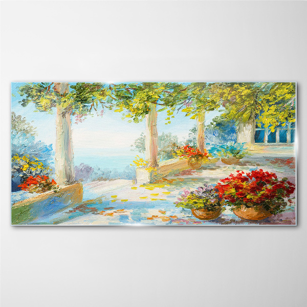 Spring landscape with flowers Glass art print