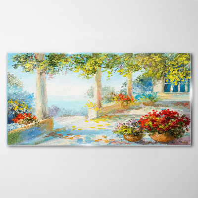 Spring landscape with flowers Glass art print