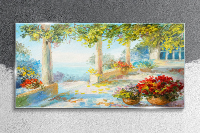 Spring landscape with flowers Glass art print