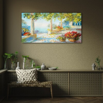 Spring landscape with flowers Glass art print